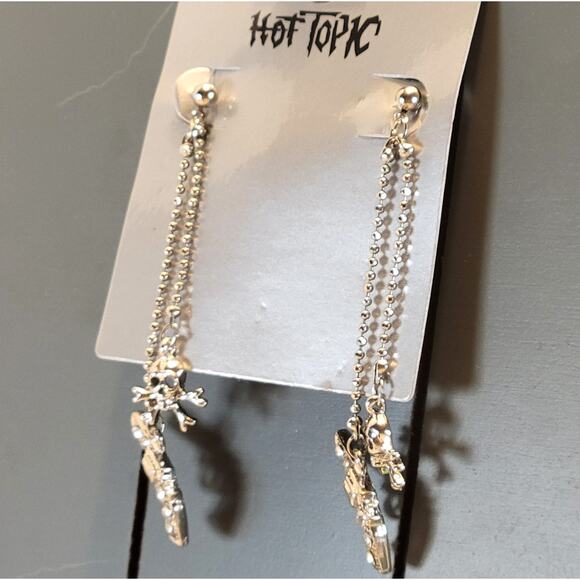 Hot Topic Silver Tone Skull Gun Dangle Earrings Punk Chain Jewelry 2.88" Punk - Picture 10 of 10